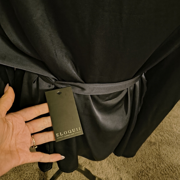 NEW: Eloquii Charcoal Satin Top with Tie - Picture 4 of 6